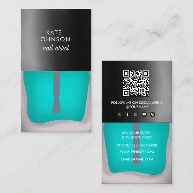 Carte De Visite Nails Manicure Pedicure Beauty Nail Artist QR Code (Devant / Derrière)