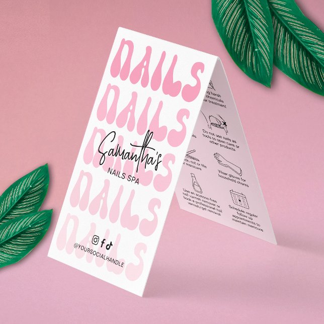 Carte De Visite Nails Manucure Aftercare Retro Rose Logo Spa à ong (Trendy nails spa aftercare instructions cards with icons & space for your logo)