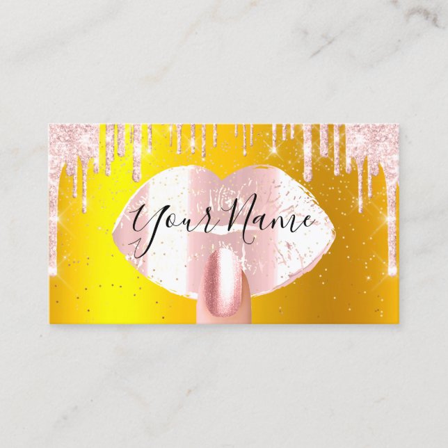 Carte De Visite Nails Maquillage Artiste Rose Drips Kiss Lips Gold (Devant)