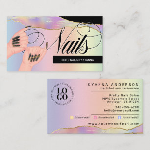 Carte De Visite Nails, Nail Tech Holographique Arc-en-ciel - Logo 