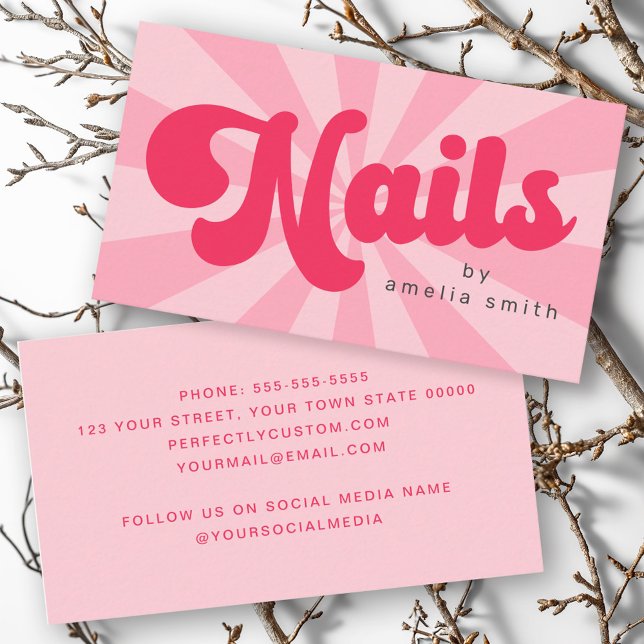 Carte De Visite Nails rétro rose ou toute couleur sunburd (Nails retro pink or any color sunburst business card)