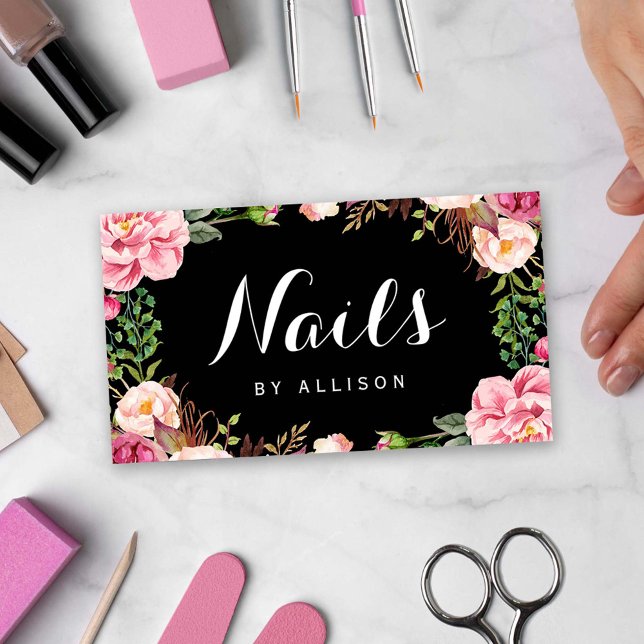 Carte De Visite Nails Salon Technicien Nail Romantique Floral Wrap (Créateur téléchargé)