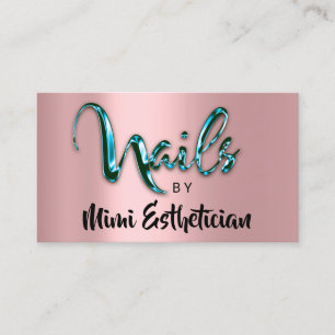 Carte De Visite Nails Studio Artist Nails Logo Script Rose Turquoi