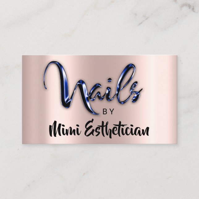 Carte De Visite Nails Studio Artist Nails Script Logo Rose Bleu (Devant)
