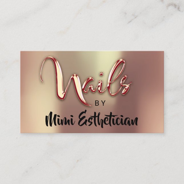 Carte De Visite Nails Studio Artist Nails Script Logo Rose Or (Devant)