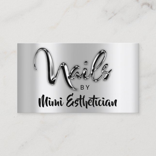 Carte De Visite Nails Studio Artist Nails Script Logo Silver Metal (Devant)