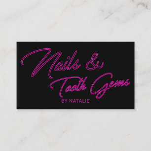 Carte De Visite Nails & Tooth Gems Neon Pink Typography Salon