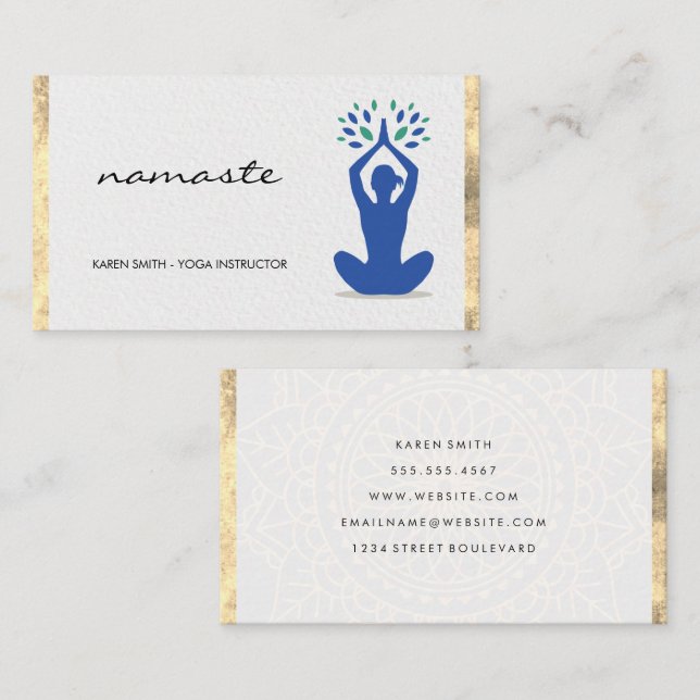 Carte De Visite Namaste Yoga Lotus Position Gold Foil (Devant / Derrière)