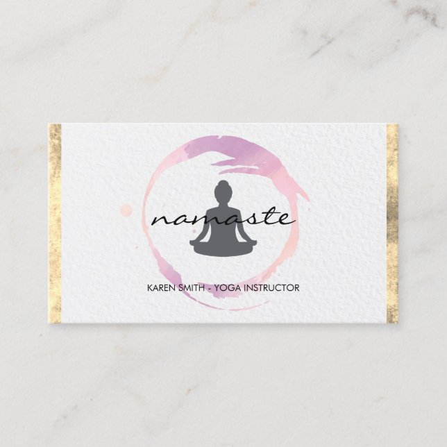 Carte De Visite Namaste Yoga Lotus Position Gold Trim Grunge (Devant)
