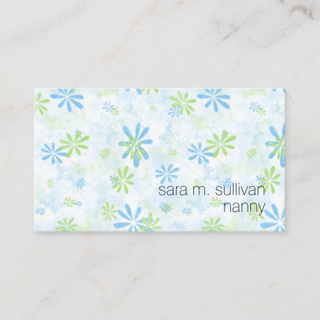 Carte De Visite Nanny Babysitter Garde d'enfants Modèle floral sim (Devant)