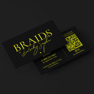 Carte De Visite Nattes Minimal Braider Artiste Lime Jaune Noir