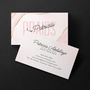 Carte De Visite Natteuse de Cheveux en Agate Rose Pâle Paillettes 