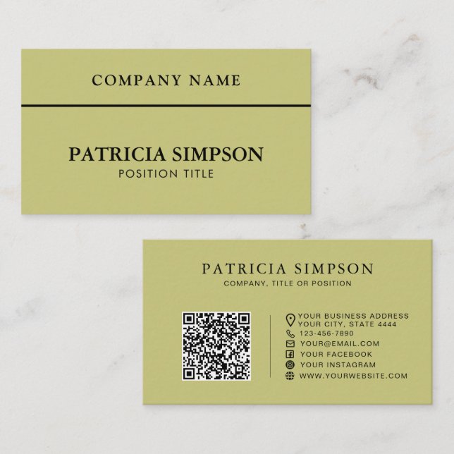 Carte De Visite Natural Wild Willow Green QR Code Organic Earthy (Devant / Derrière)
