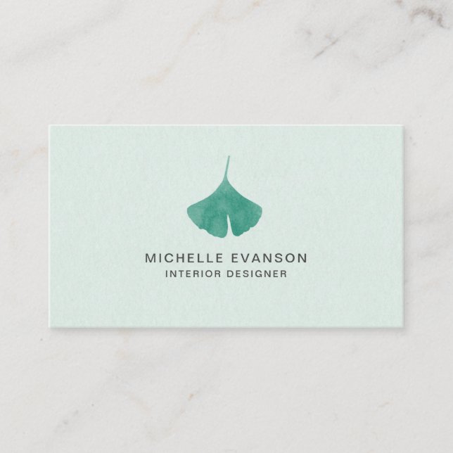 Carte De Visite Nature Ginkgo Leaf Mint Vert Simple (Devant)