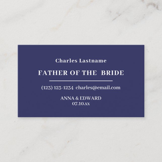 Carte De Visite Navy Blue Father of the Bride Business Cards (Devant)
