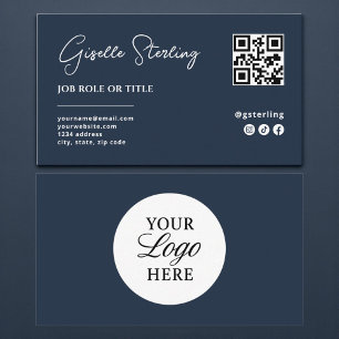 Carte De Visite Navy Blue Logo QR Code Professional Entreprise Scr