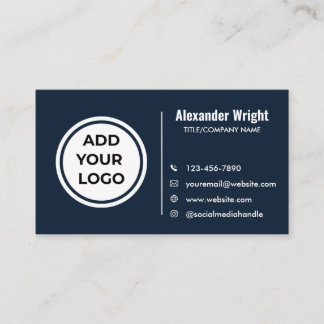 Carte de visite Navy Blue Moderne Ajouter Logo 