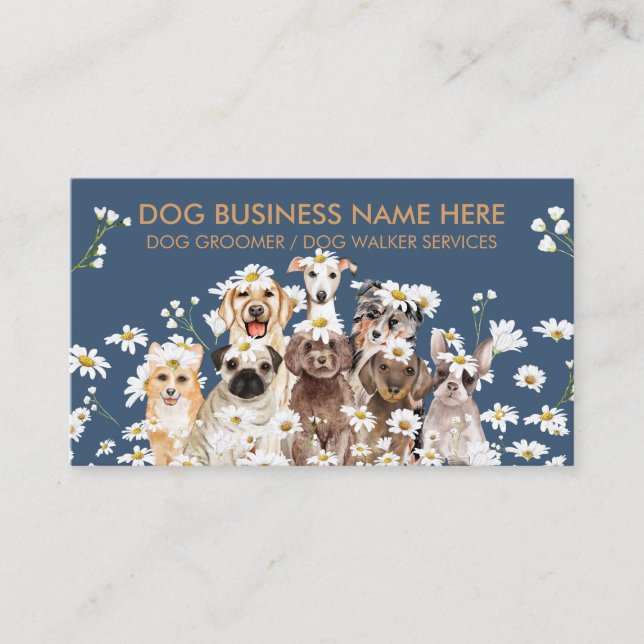 Carte De Visite NAVY Daisy Flower Pet Sitter Walker chien garde (Devant)
