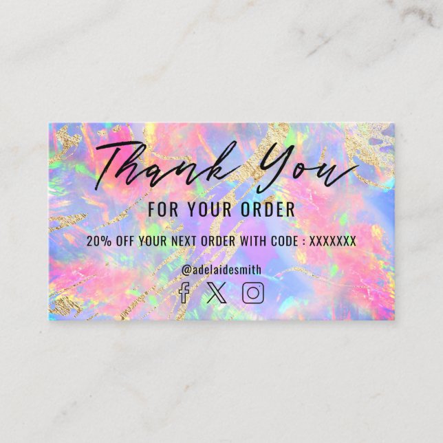 Carte De Visite néon couleurs gemstone opal texture merci (Devant)