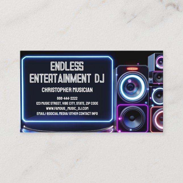 Carte De Visite Neon Glow Dj Party Musique Deejay DJs disque Jocke (Devant)