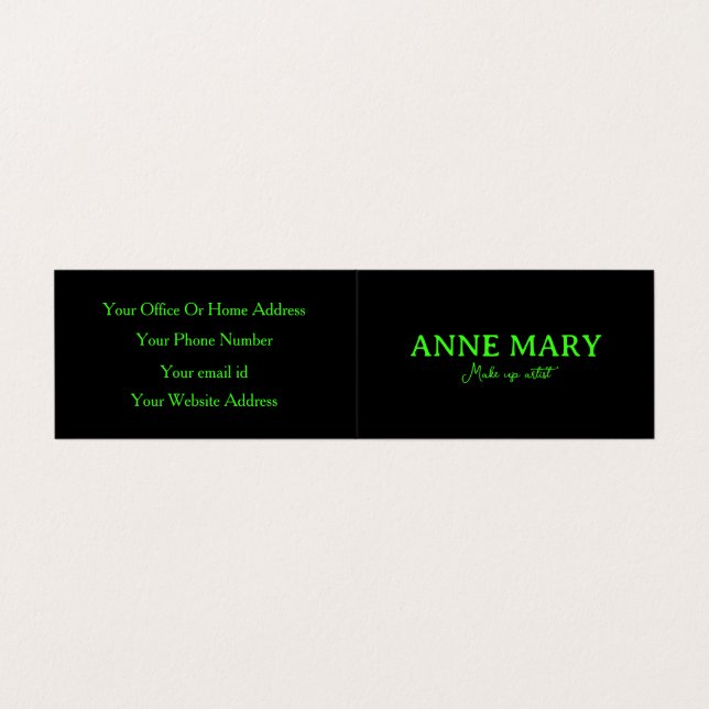 Carte De Visite Neon Green Black Couleur personnalisée Maquiller A (Extérieur déplié)