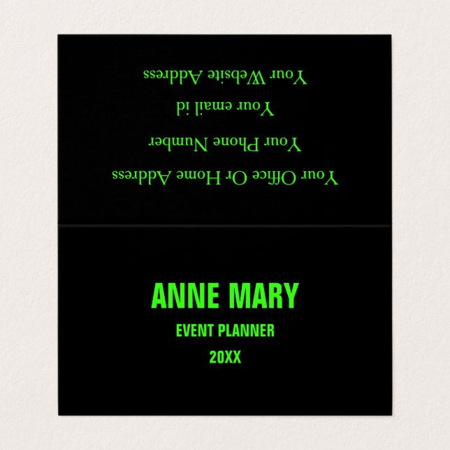 Carte De Visite Neon Green Black Couleur personnalisée Mariage Mod (Extérieur déplié)