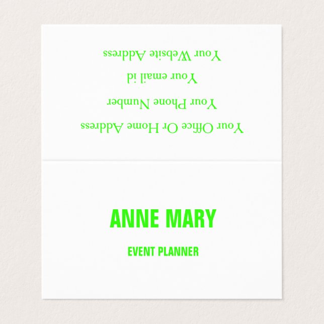 Carte De Visite Neon Green Blanc Personnalisé Couleur Mariage Évén (Extérieur déplié)