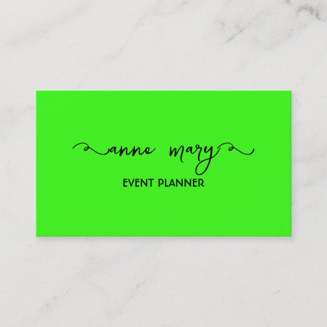 Carte De Visite Neon Green Bright Coloré Mariage Événements Modern (Devant)