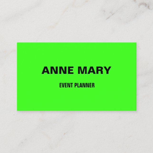 Carte De Visite Neon Green Modern Professional Gestionnaire d'évén (Devant)