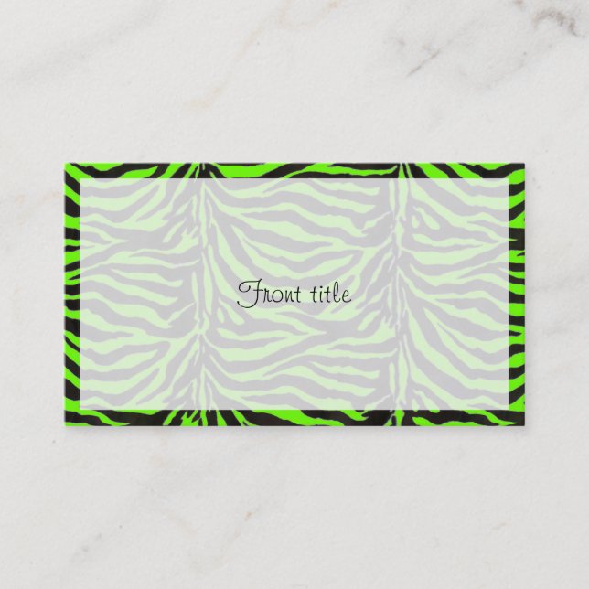 Carte De Visite Neon Green Zebra Arrière - plan de texture de peau (Devant)