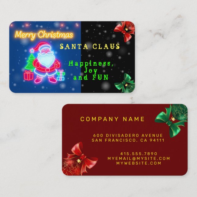 Carte De Visite Neon Modern Christmas Holiday Collection (Devant / Derrière)