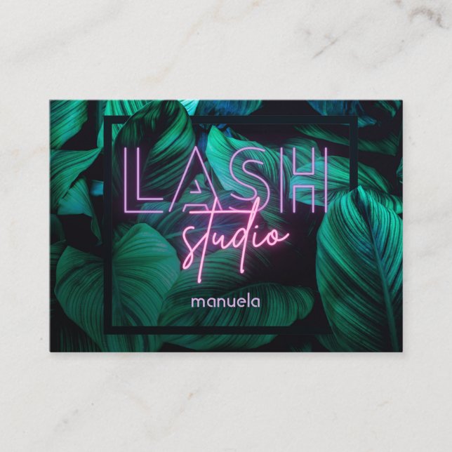 Carte De Visite Neon Pink Lash Studio QR Code Professionnel (Devant)