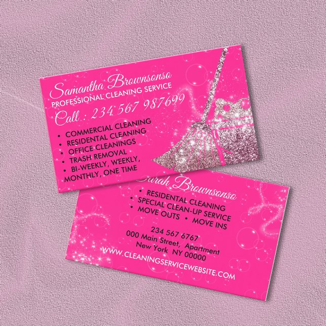 Carte De Visite Neon Pink Service De Nettoyage De Luxe Maid Janito (Créateur téléchargé)