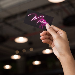 Carte De Visite Neon rose chaud et maquillage fumé Script manuscri