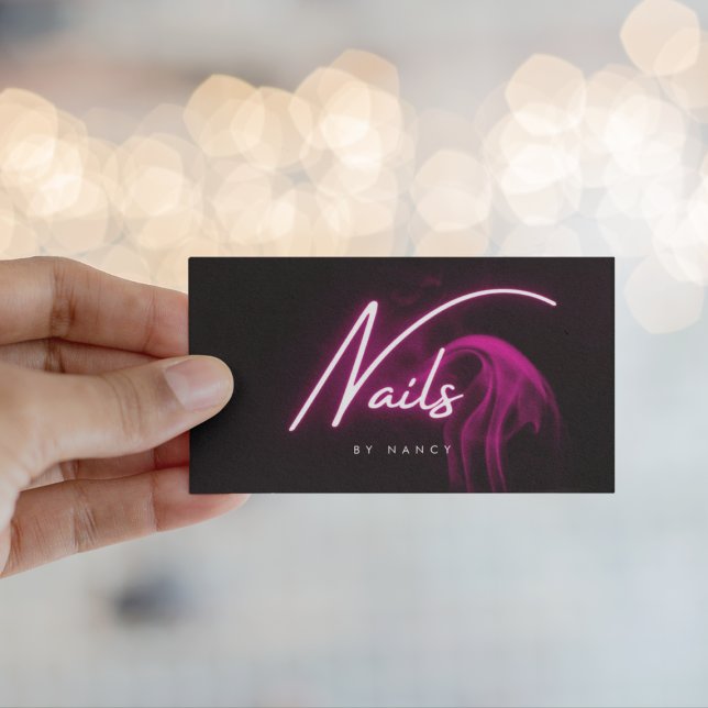 Carte De Visite Neon rose chaud et ongles fumés Script manuscrit (Créateur téléchargé)