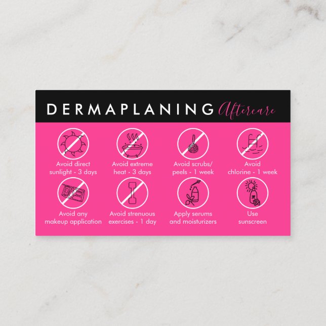 Carte De Visite Néon rose dermaplaning post-soins (Dos)