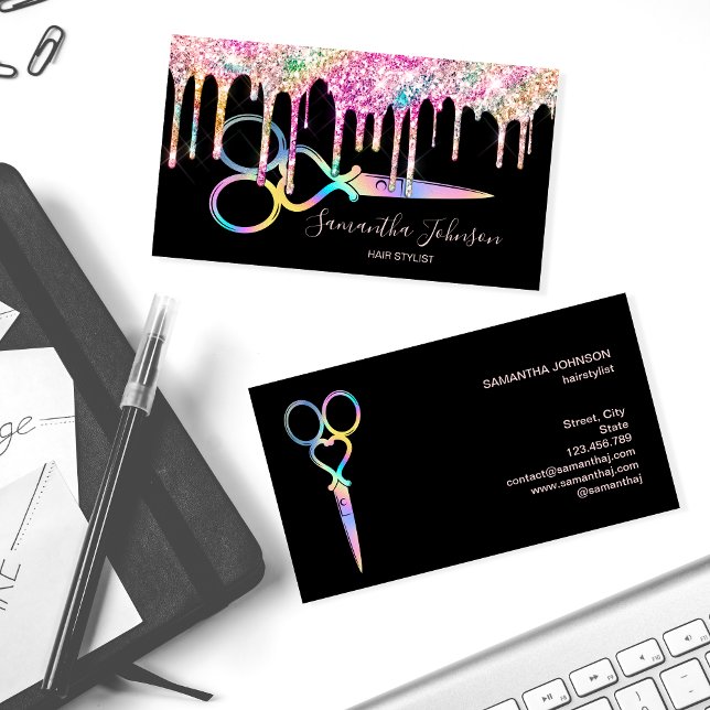 Carte De Visite Neon Unicorn Holographe coiffeuse (Créateur téléchargé)