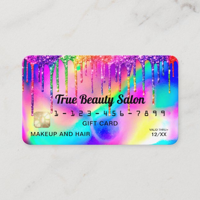 Carte De Visite Neon Unicorn Holographic Parties scintillant Drift (Devant)
