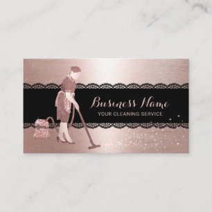 Carte De Visite Nettoyage à domicile Rose moderne Gold Black Lace