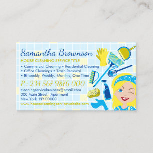 Carte De Visite Nettoyage bleu jaune Janitorial Entretien ménager