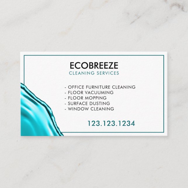 Carte De Visite Nettoyage de bureau Aqua Splash moderne (Devant)