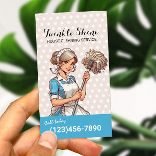 Carte De Visite Nettoyage de la maison Cute Girl Pois de service d