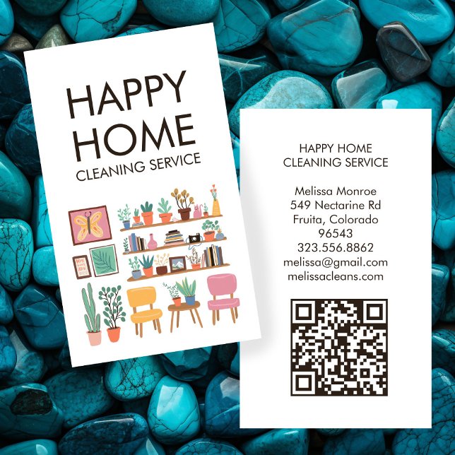 Carte De Visite Nettoyage de la maison Cute Livingroom Art personn (House Cleaning Cute Livingroom Art Custom QR Code Business Card
)