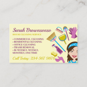 Carte De Visite Nettoyage de la maison-dame Jaune