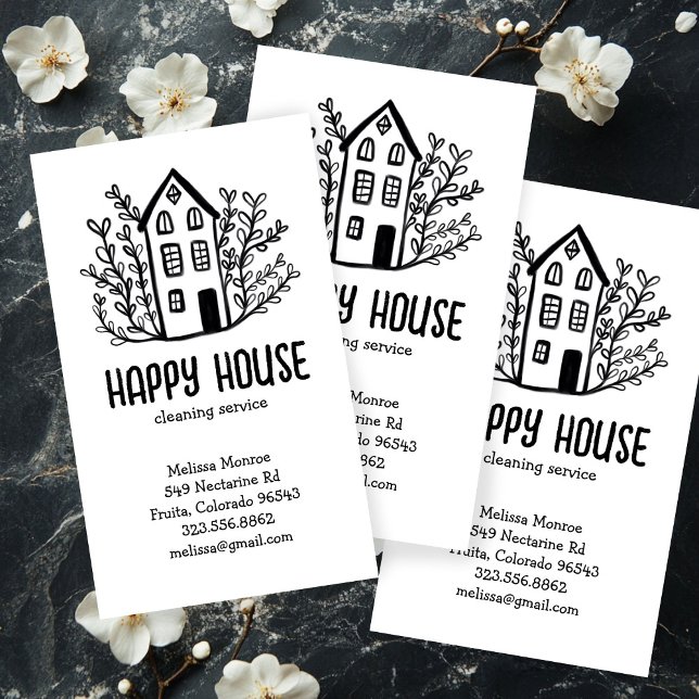 Carte De Visite Nettoyage de la maison Services à domicile Charme  (House Cleaning Home Services Charming Hand Drawn Business Card
)