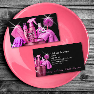 Carte De Visite Nettoyage de maison de commerce rose féminin Entre
