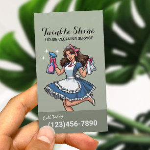 Carte De Visite Nettoyage de maison élégant service de ménage vert