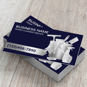 Carte De Visite Nettoyage de maison professionnel Marine Bleu & Ar
