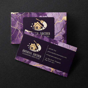 Carte De Visite Nettoyage de maisons en marbre beige or violet Mai