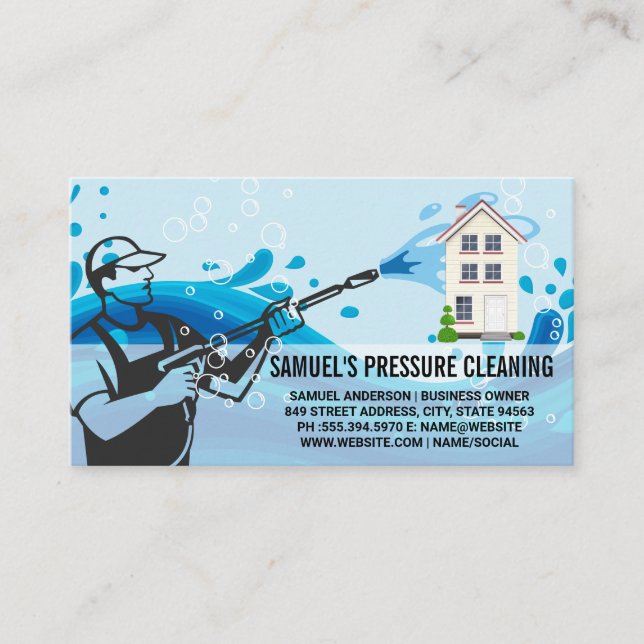 Carte De Visite Nettoyage de pression | Travailleur | Bulles de sa (Devant)